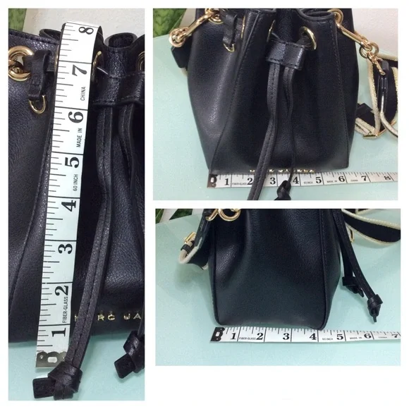 ✨ Authentic Marc Jacobs The Bucket Bag Logo Plaque Drawstring Woven Strap Black - Picture 16 of 16